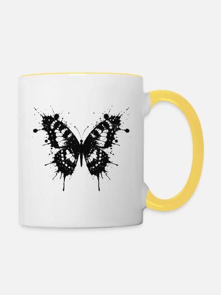 Schmetterlingstinte und Flecken - Tasse zweifarbig - Weiß/Gelb