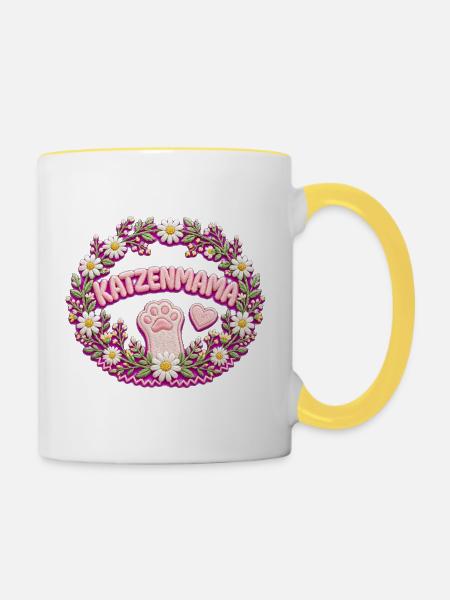 KatzenMama  - Tasse zweifarbig - Weiß/Gelb