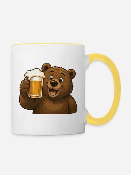 Bär mit Bierkrug Feier - Tasse zweifarbig - Weiß/Gelb