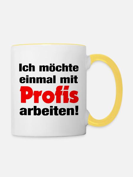 Profis Rot Logo Text Design - Tasse zweifarbig - Weiß/Gelb