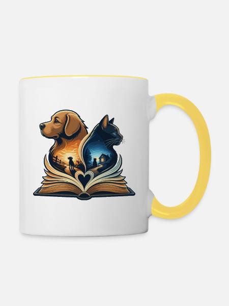 Tierliebe im Buchherz - Tasse zweifarbig - Weiß/Gelb