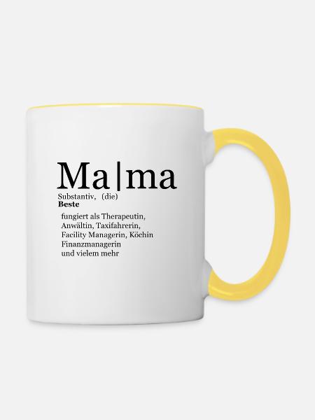Mama Bedeutung Wörterbuch Definition - Tasse zweifarbig - Weiß/Gelb