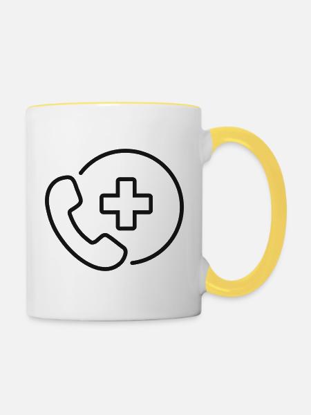Telefonnummer-Symbol der medizinischen Hotline - Tasse zweifarbig - Weiß/Gelb