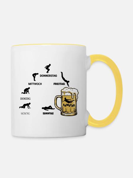 Bier Woche | Evolution | Bierbad Wochenzyklus - Tasse zweifarbig - Weiß/Gelb