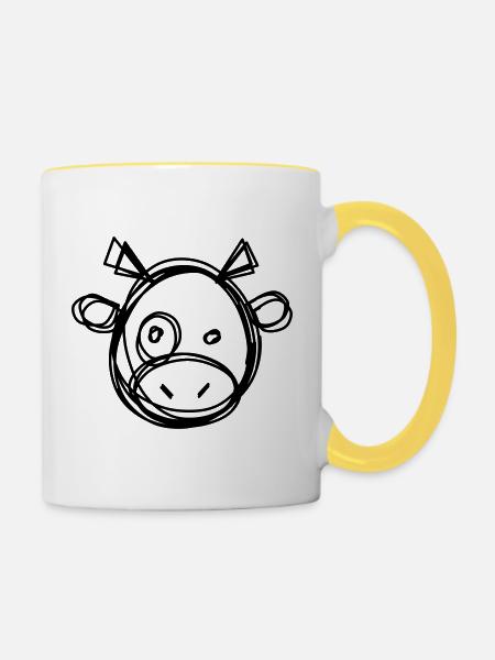 Kuh handgezeichnet - Tasse zweifarbig - Weiß/Gelb