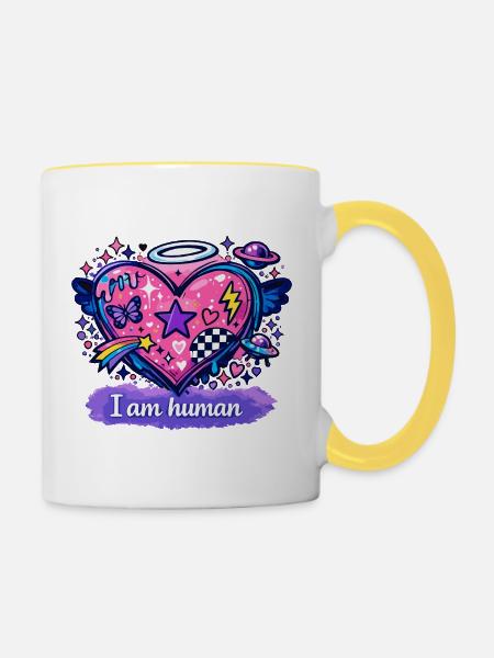 I am human - Tasse zweifarbig - Weiß/Gelb