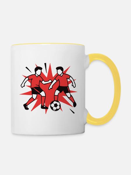 Fussball Zweikampf Grafik - Tasse zweifarbig - Weiß/Gelb