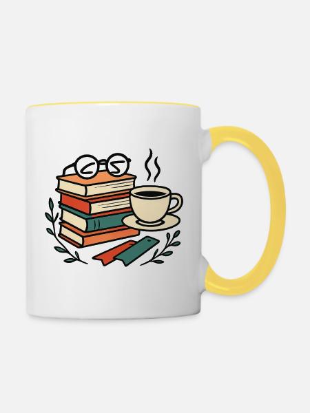 Bücher Geschenk für Leseratten. - Tasse zweifarbig - Weiß/Gelb