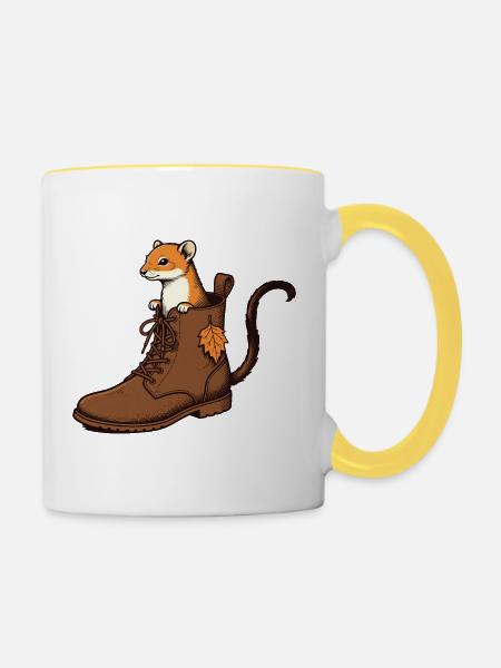 Hermelin im Herbstschuh - Tasse zweifarbig - Weiß/Gelb