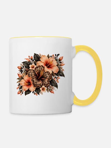 Leopardblüten Tropenbouquet - Tasse zweifarbig - Weiß/Gelb