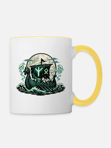 Nordisches Geisterschiff - Tasse zweifarbig - Weiß/Gelb