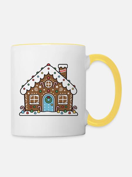 Lebkuchenhaus süßer Weihnachtskeks - Tasse zweifarbig - Weiß/Gelb