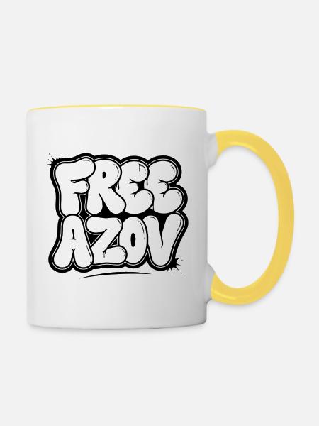 Free Azov – Blasen-Graffiti - Tasse zweifarbig - Weiß/Gelb