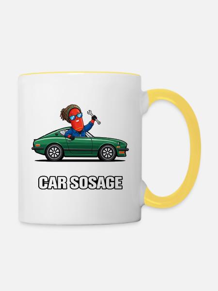 Auto Sosage Sausage 240z - Tasse zweifarbig - Weiß/Gelb