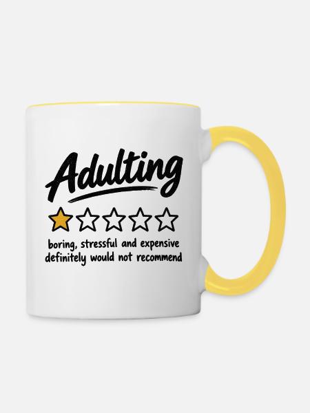 Erwachsenwerden Humorstern-Bewertung - Tasse zweifarbig - Weiß/Gelb