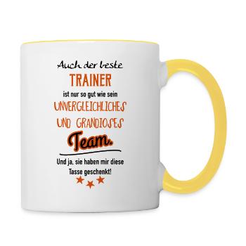 Bester Trainer Tasse - Tasse zweifarbig - Weiß/Gelb - Rechts