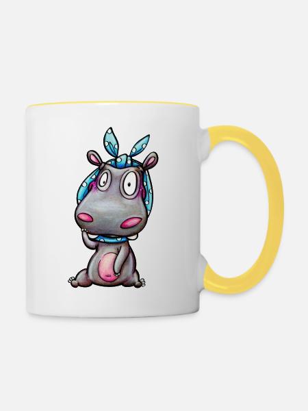 hippo with kerchief - Tasse zweifarbig - Weiß/Gelb