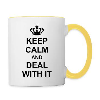 deal with it keep calm and krone entspann dich ruh - Tasse zweifarbig - Weiß/Gelb - Rechts