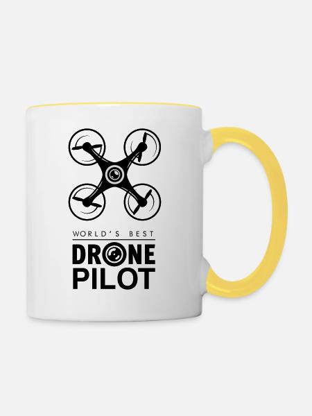 Pilote de drone - Quadricoptère pilote de drone - Mug contrasté - blanc/jaune