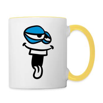 visage drôle monstre tête clipart drôle bande dessinée c - Mug contrasté - blanc/jaune - Droite