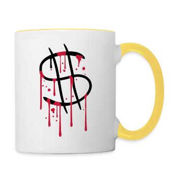 blood drops graffiti wet spray dollar symbol zei - Contrasting Mug - white/yellow - Right