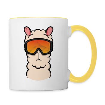 Lama llama alpaka snowboard apres ski geschenk fun - Tasse zweifarbig - Weiß/Gelb - Rechts