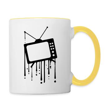 drops graffiti tv tv screen watch - Contrasting Mug - white/yellow - Right