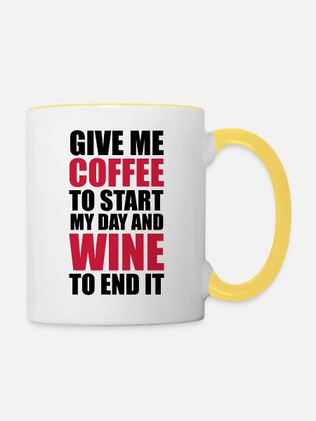 Coffee & Wine - Tasse zweifarbig - Weiß/Gelb