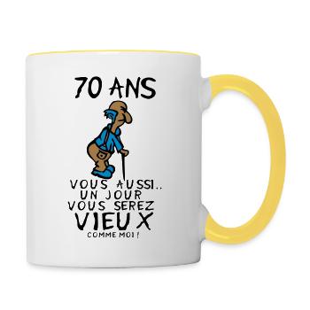 70 ans vieux monsieur anniversaire humour moi - Mug contrasté - blanc/jaune - Droite
