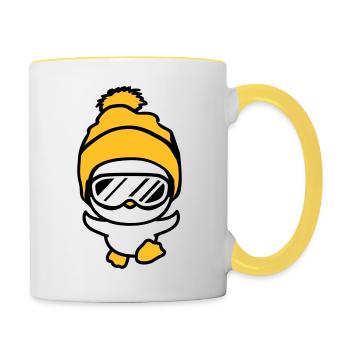 winter chick bird fun race run small sues - Contrasting Mug - white/yellow - Right