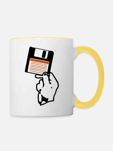 Ich halte dir eine Handdiskette. - Tasse zweifarbig - Weiß/Gelb