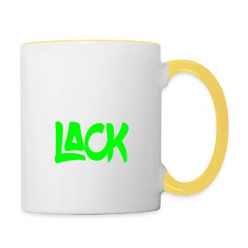 Lustiger Spruch Lack gesoffen , für den Lackierer - Tasse zweifarbig - Weiß/Gelb - Rechts
