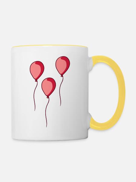3 glaenzende Luftballons - Tasse zweifarbig - Weiß/Gelb