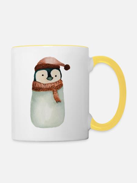 Pinguin - Tasse zweifarbig - Weiß/Gelb