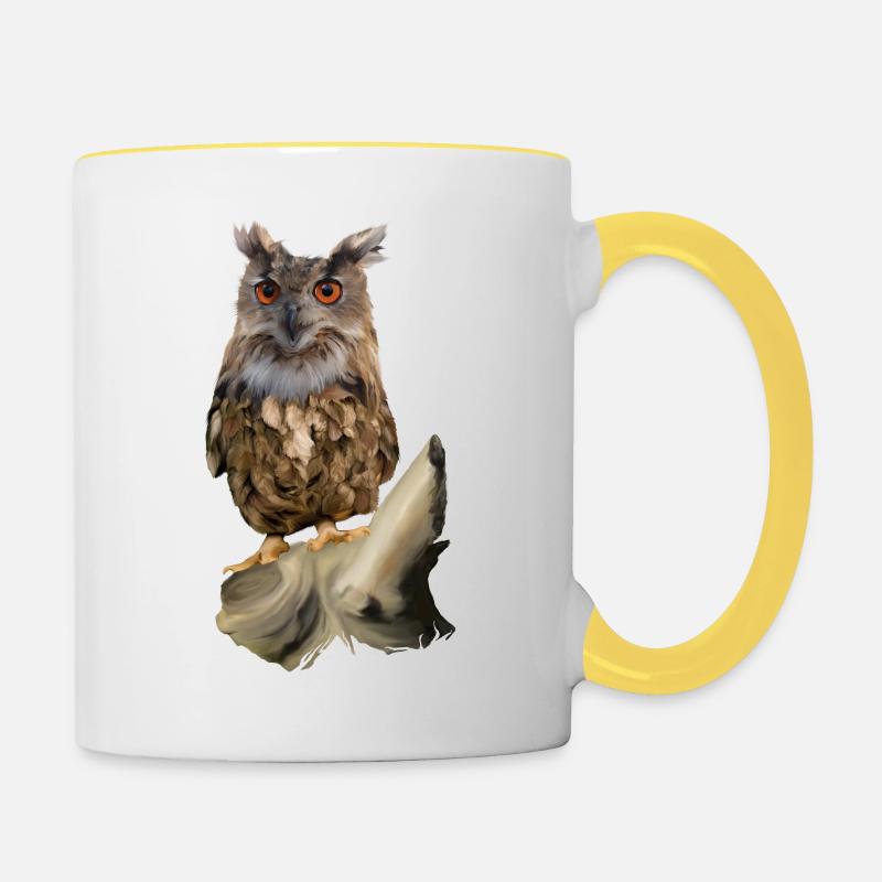Eule - Tasse zweifarbig - Weiß/Gelb