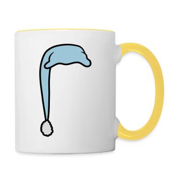 Schlafmütze mit Bommel - Tasse zweifarbig - Weiß/Gelb - Rechts