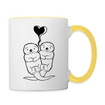 Cœur de couple de loutre - Mug contrasté - blanc/jaune - Droite