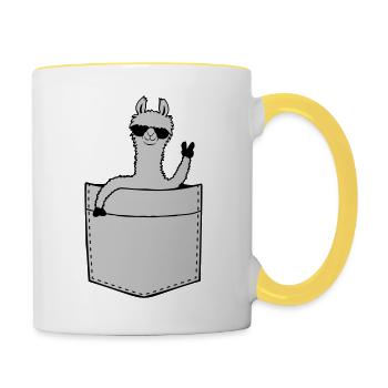 Comic Hemdtasche Lama - Tasse zweifarbig - Weiß/Gelb - Rechts