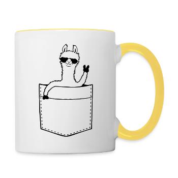 Hemdtasche Comic Lama - Tasse zweifarbig - Weiß/Gelb - Rechts