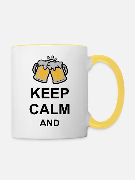 Keep Calm Bier Text - Tasse zweifarbig - Weiß/Gelb