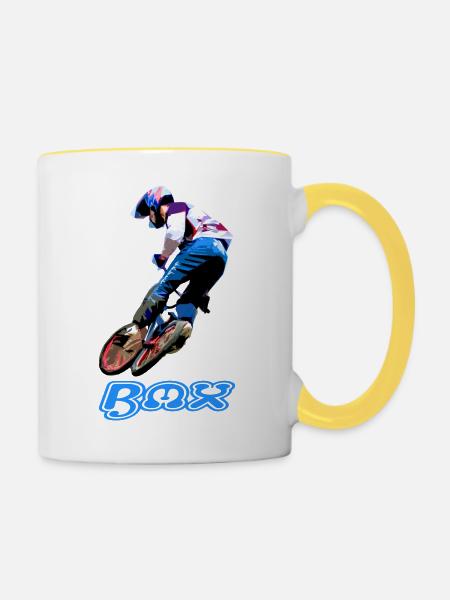 BMX Rennsport - Tasse zweifarbig - Weiß/Gelb