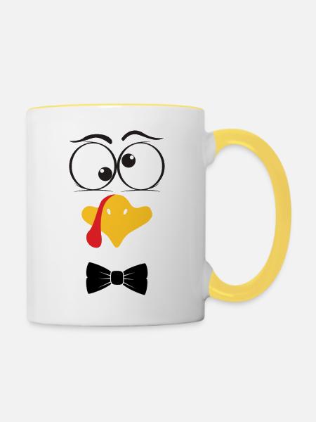 Lustiger Truthahn Gesicht Junge - Tasse zweifarbig - Weiß/Gelb