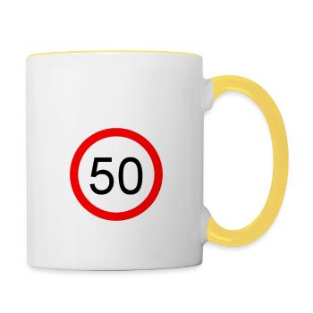 est i l 50 script white engl - Tasse zweifarbig - Weiß/Gelb - Rechts