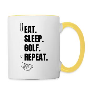 Golf Golfschläger Spruch Golfball Golfspielerin - Tasse zweifarbig - Weiß/Gelb - Rechts