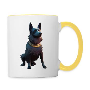 Schwarzer Schäferhund Hund - Tasse zweifarbig - Weiß/Gelb - Rechts