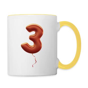 Le chiffre 3 comme un beau ballon 3D en violet avec ro - Mug contrasté - blanc/jaune - Droite