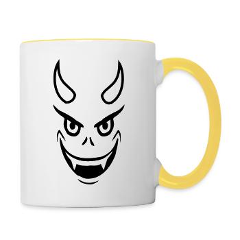 Face Evil Devil Design - Contrasting Mug - white/yellow - Right