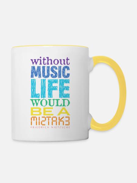 music . . . Nietzsche Sinnspruch - Tasse zweifarbig - Weiß/Gelb