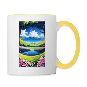 Landschaft mit 4 Bereichen, Generative KI - Tasse zweifarbig - Weiß/Gelb - Rechts