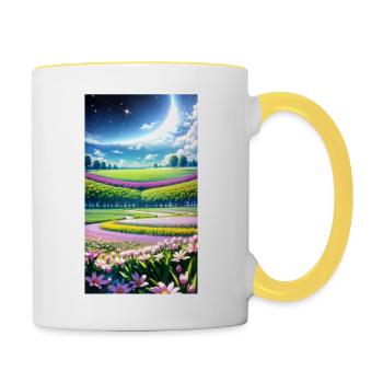 Landschaft mit 4 Bereichen, Generative KI - Tasse zweifarbig - Weiß/Gelb - Rechts